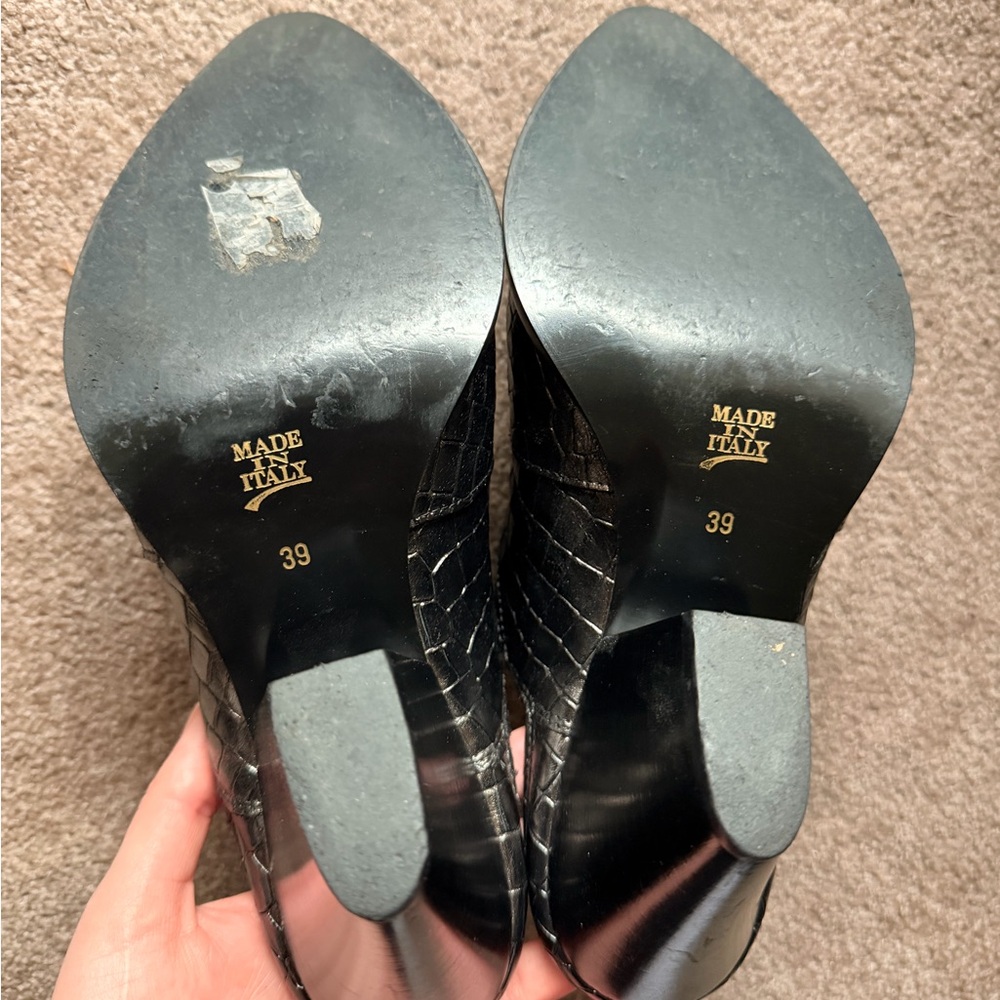 Chiarini Bologna Black Croc-Embossed Western Mule Booties - Picture 3 of 4